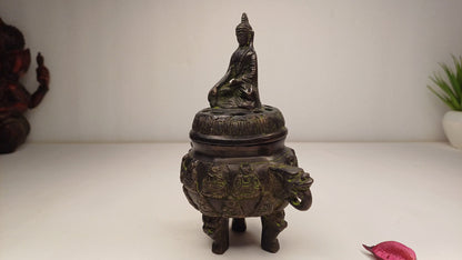 Vintage Bronze Unique Ritual Tibetan Buddha Brass Incense Burner,