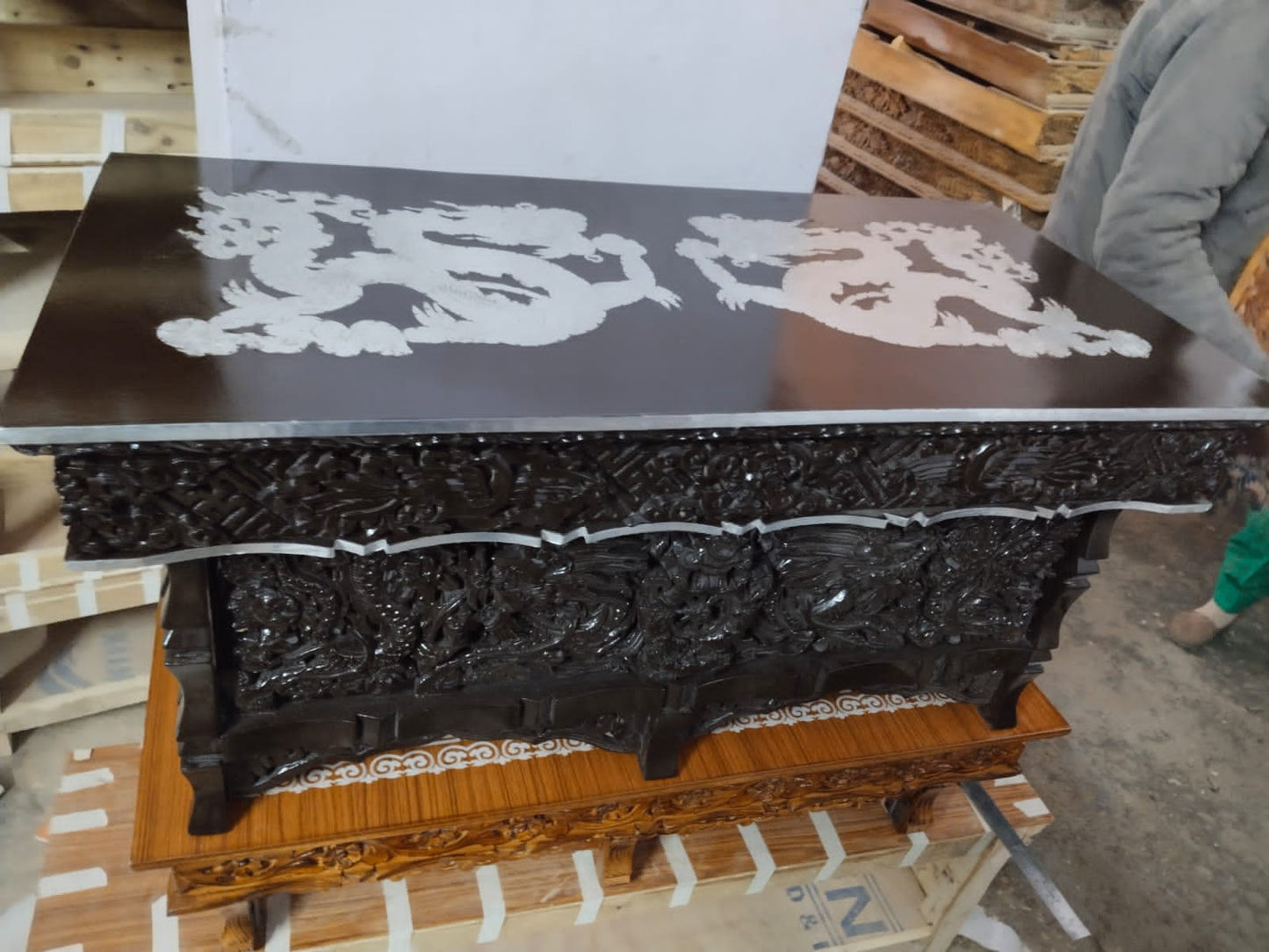 Dragon Handcarved Foldable Wooden Tibetan Buddhist Altar Tabl,Tibetan Alter Table,Buddhist Meditation Table,