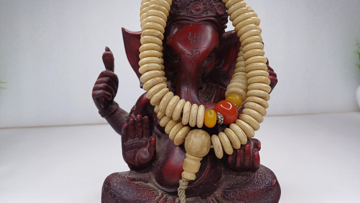 108 12mm Antique Gandhara Hand-carved Original Yak Bone Tibetan Buddhist Prayer Beads,Vintage Tantrik  Disk-Shaped Yak Kapala Bone Rosary