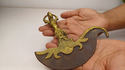 Antique Rare Buddhist Iron Wisdom Fire Ceremonial Kartika Blade,Sacred Buddhist Kartika Blade,Tantric Buddhist Knife,Buddhist Artifact