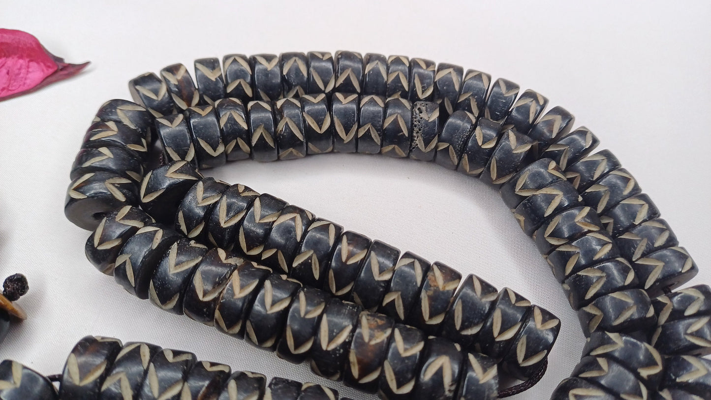 108 12mm Antique Gandhara Hand-carved Original Bone Tibetan Buddhist Prayer Beads,Vintage Buddhist Rosary Mala,Disk Shaped Kapala Bone Mala