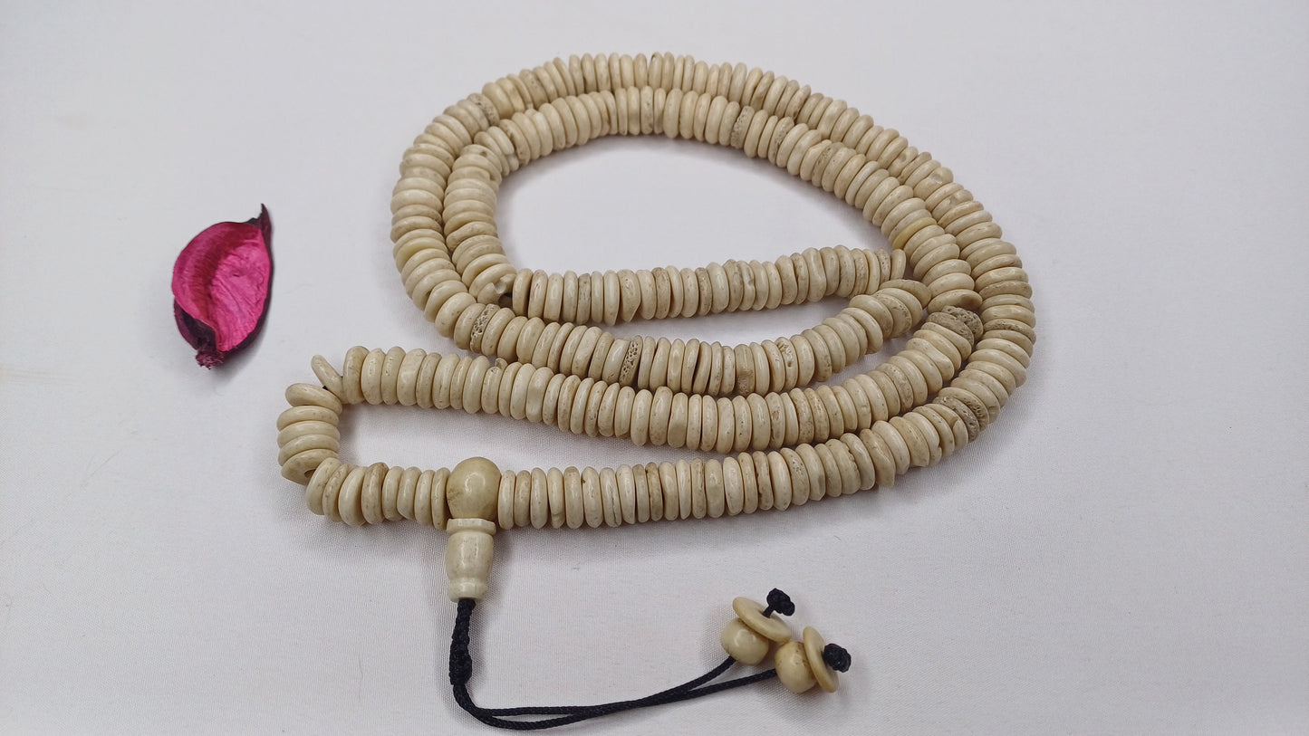 108 10mm Antique Gandhara Hand-carved Original Yak Bone Tibetan Buddhist Prayer Beads,Vintage Tantrik Disk Shaped Yak Kapala Bone Rosary