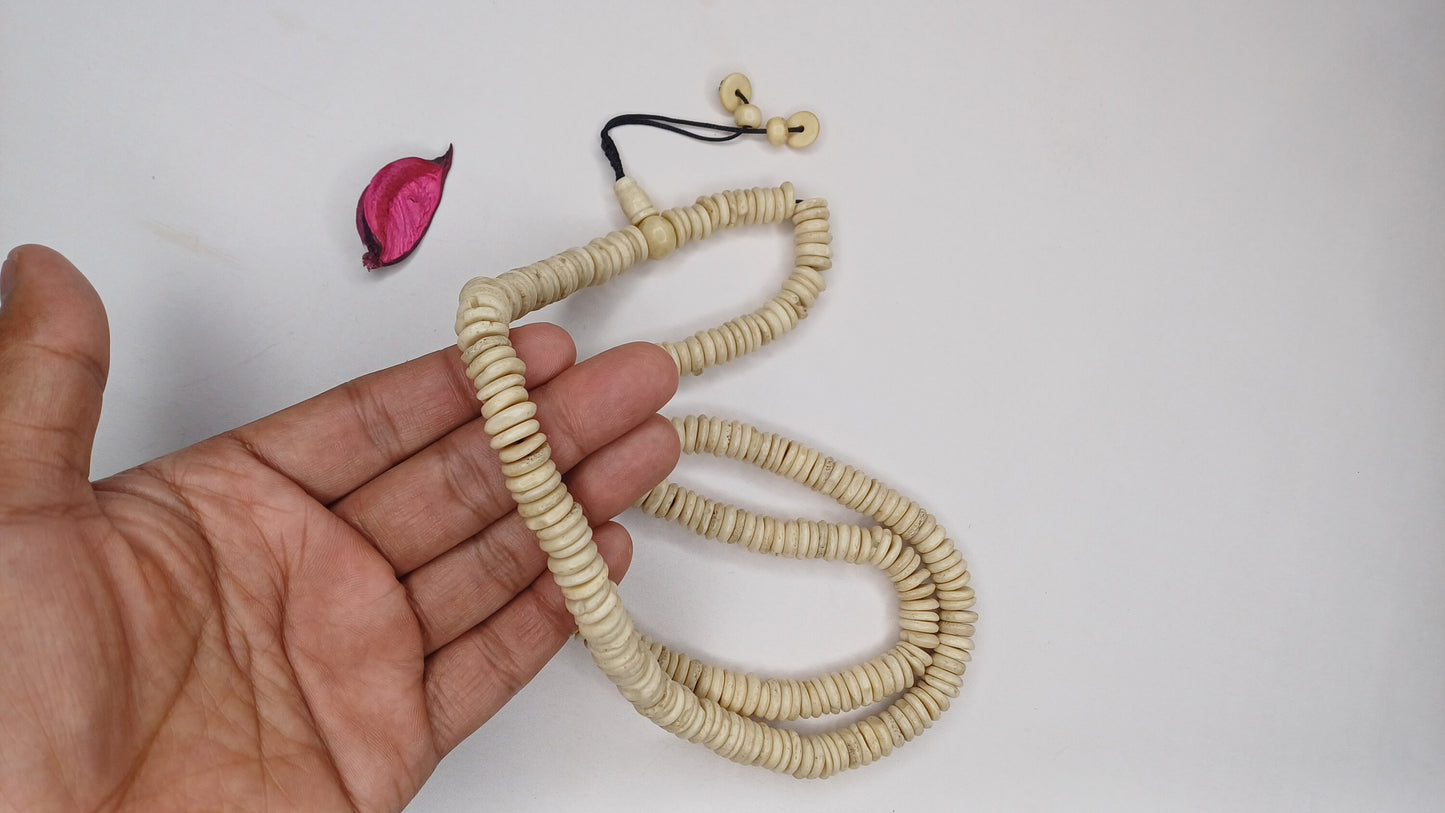 108 10mm Antique Gandhara Hand-carved Original Yak Bone Tibetan Buddhist Prayer Beads,Vintage Tantrik Disk Shaped Yak Kapala Bone Rosary