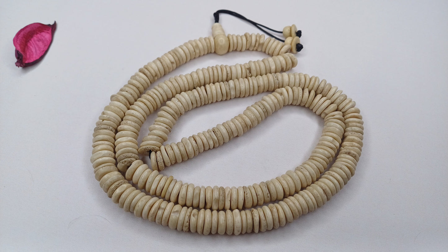 108 10mm Antique Gandhara Hand-carved Original Yak Bone Tibetan Buddhist Prayer Beads,Vintage Tantrik Disk Shaped Yak Kapala Bone Rosary