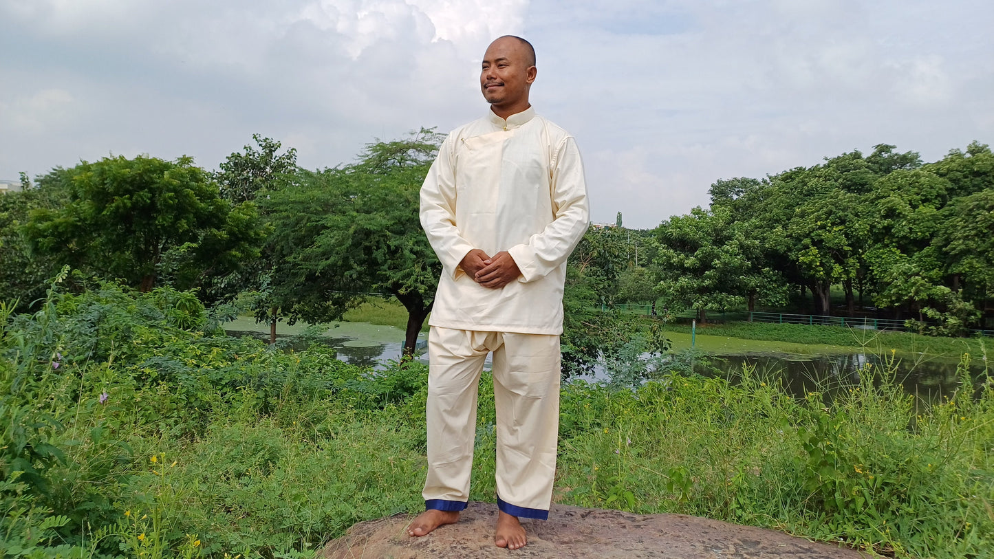 Custom-Made Tibetan Traditional Meditation Suit,Buddhist Prayer Robe,Tibetan Ethnic Shirt and Drawstring Pant for Men, Zen Prayer Clothing