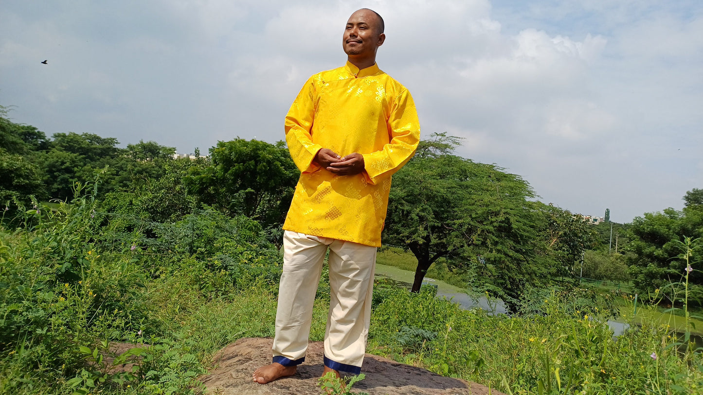 Traditional Tibetan Brocade Silk Buddhist Yogi Shirt,Tibetan Meditation Shirt, Ethnic Tibetan  Long Sleeves Cloth,Buddhist Prayer Shirt