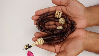 108 Bead Handcarved Skull Bone Mala,Bone Meditation Mala,Bone necklace,Ethnic Bone Jewellery,Tibetan Buddhist Prayer Skull Mala,Tantrik Japa