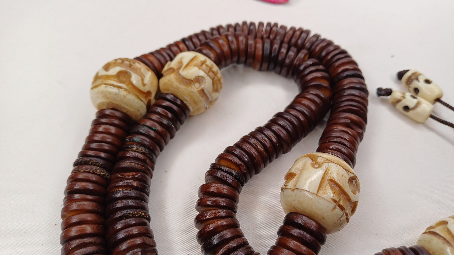 108 Bead Handcarved Skull Bone Mala,Bone Meditation Mala,Bone necklace,Ethnic Bone Jewellery,Tibetan Buddhist Prayer Skull Mala,Tantrik Japa