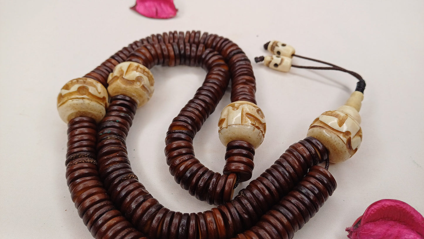 108 Bead Handcarved Skull Bone Mala,Bone Meditation Mala,Bone necklace,Ethnic Bone Jewellery,Tibetan Buddhist Prayer Skull Mala,Tantrik Japa