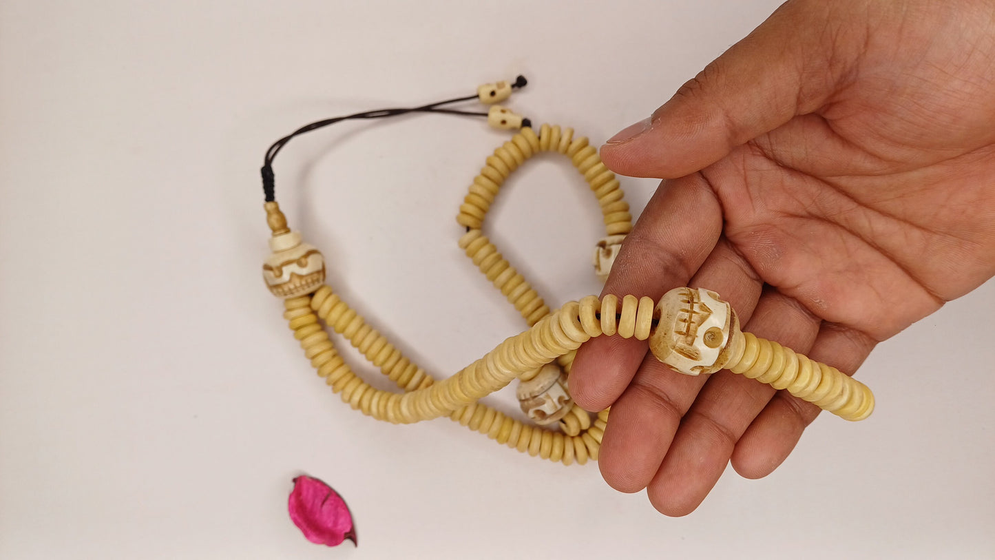 28 Handcarved Skull Bone  Beads,Bone Meditation Mala, Antique bone necklace,Ethnic Bone Jewellery,Tibetan Buddhist Prayer Skull Bone Mala