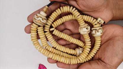 28 Handcarved Skull Bone  Beads,Bone Meditation Mala, Antique bone necklace,Ethnic Bone Jewellery,Tibetan Buddhist Prayer Skull Bone Mala