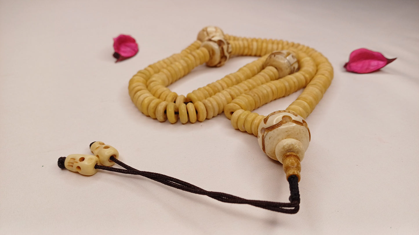 28 Handcarved Skull Bone  Beads,Bone Meditation Mala, Antique bone necklace,Ethnic Bone Jewellery,Tibetan Buddhist Prayer Skull Bone Mala