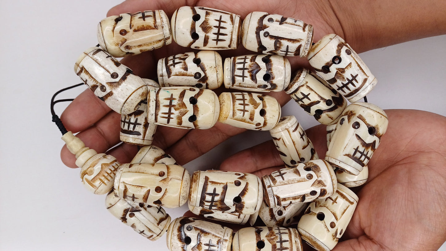 Vintage 28 Extra-Large Beads Handcarved Tibetan Buddhist Yak Skull Bone Mala,Tantrik Prayer Skull Mala,Ethnic Bone necklace/Jewellery