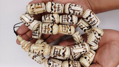 Vintage 28 Extra-Large Beads Handcarved Tibetan Buddhist Yak Skull Bone Mala,Tantrik Prayer Skull Mala,Ethnic Bone necklace/Jewellery