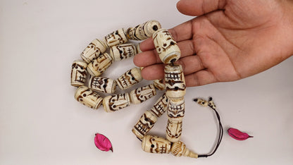 Vintage 28 Extra-Large Beads Handcarved Tibetan Buddhist Yak Skull Bone Mala,Tantrik Prayer Skull Mala,Ethnic Bone necklace/Jewellery