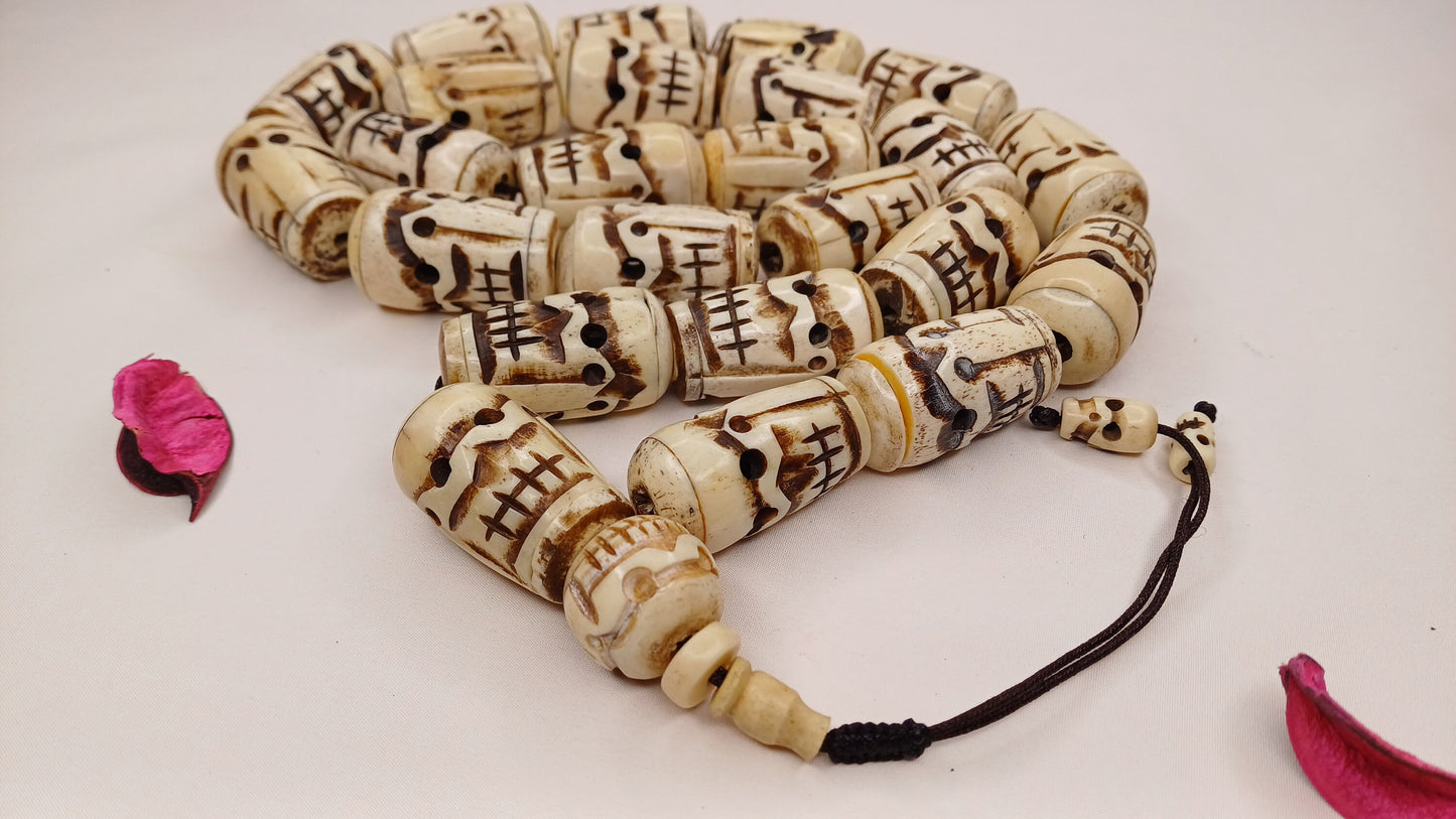 Vintage 28 Extra-Large Beads Handcarved Tibetan Buddhist Yak Skull Bone Mala,Tantrik Prayer Skull Mala,Ethnic Bone necklace/Jewellery