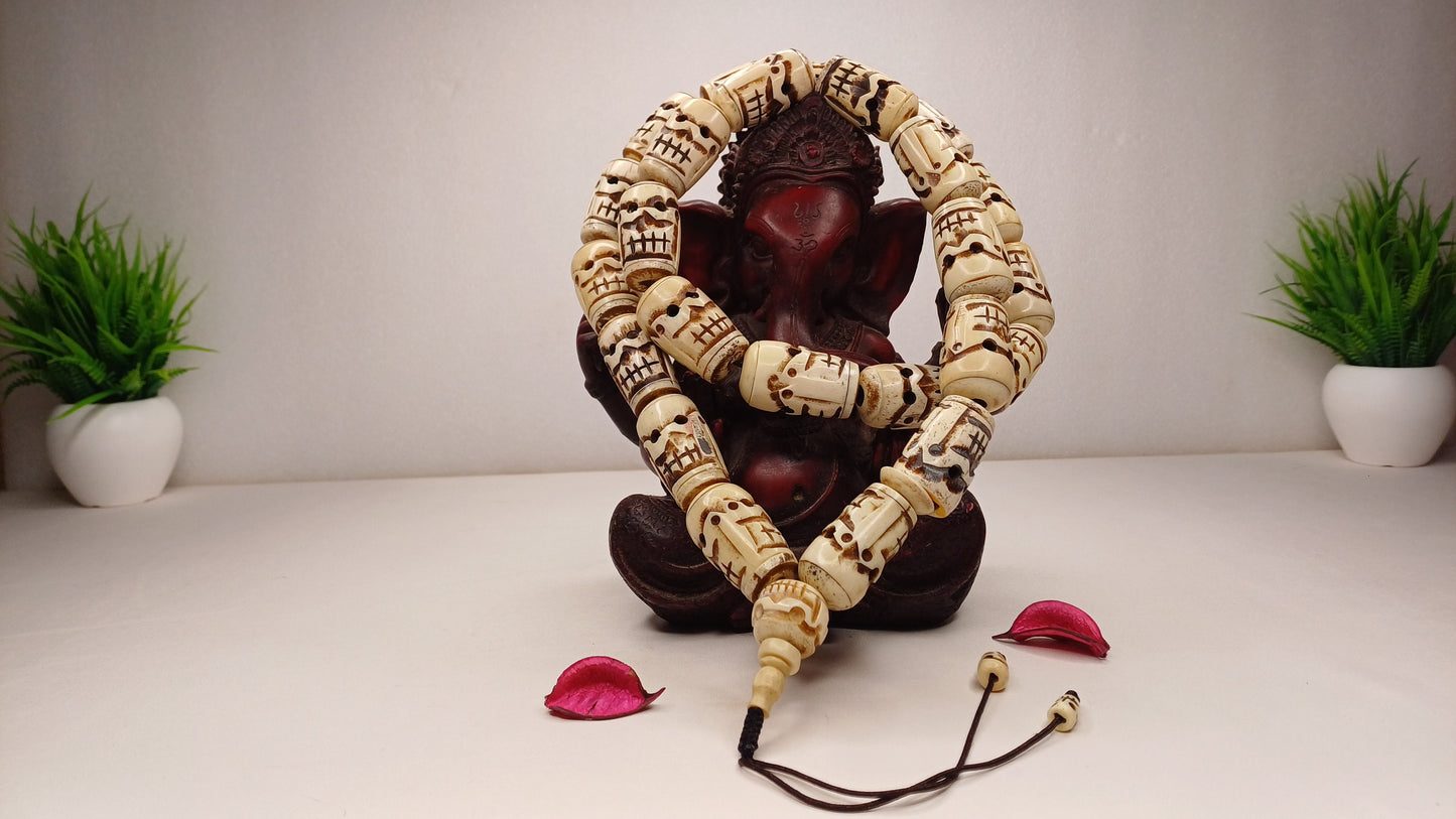 Vintage 28 Extra-Large Beads Handcarved Tibetan Buddhist Yak Skull Bone Mala,Tantrik Prayer Skull Mala,Ethnic Bone necklace/Jewellery