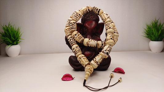 Vintage 28 Extra-Large Beads Handcarved Tibetan Buddhist Yak Skull Bone Mala,Tantrik Prayer Skull Mala,Ethnic Bone necklace/Jewellery