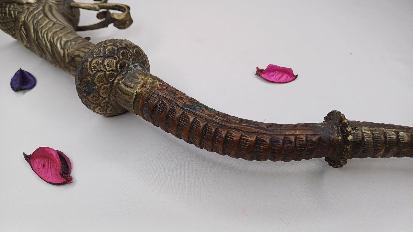 Antique Rare Tibetan Buddhism Ritual Instrument Copper Trumpet,Sacred Buddhist Tibetan Figural Dragon Head Ceremonial Horn,Buddhist Artifact
