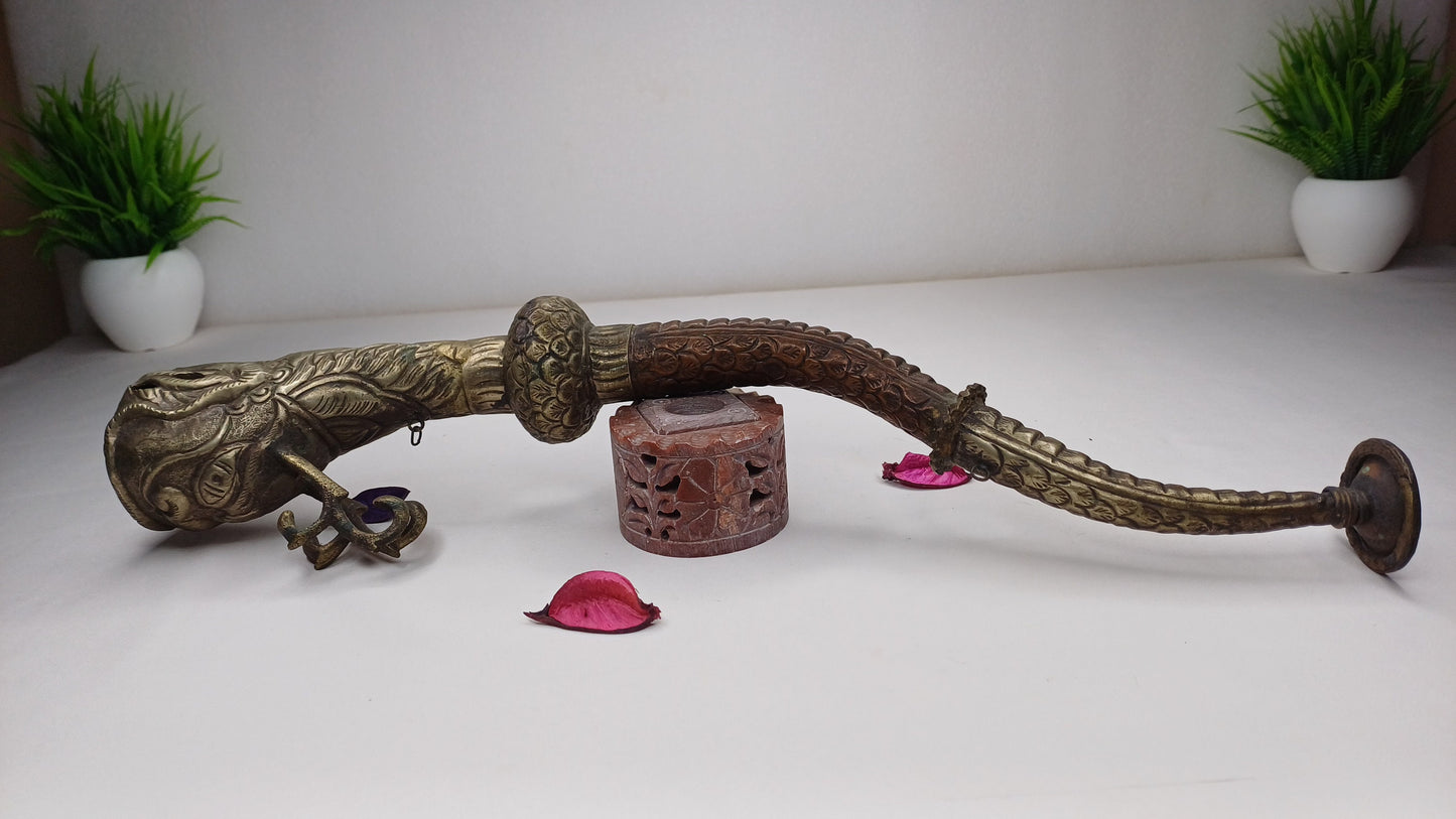 Antique Rare Tibetan Buddhism Ritual Instrument Copper Trumpet,Sacred Buddhist Tibetan Figural Dragon Head Ceremonial Horn,Buddhist Artifact
