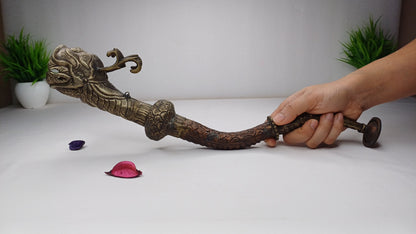 Antique Rare Tibetan Buddhism Ritual Instrument Copper Trumpet,Sacred Buddhist Tibetan Figural Dragon Head Ceremonial Horn,Buddhist Artifact