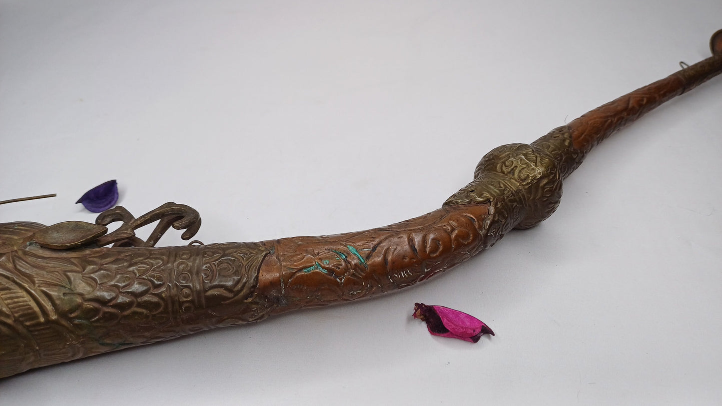 Antique Rare Tibetan Buddhism Ritual Instrument Copper Trumpet,Sacred Buddhist Tibetan Figural Dragon Head Ceremonial Horn,Buddhist Artifact