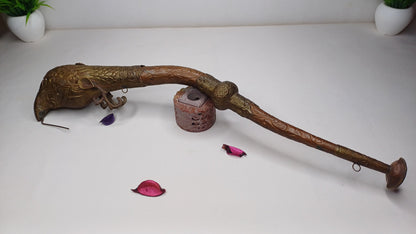 Antique Rare Tibetan Buddhism Ritual Instrument Copper Trumpet,Sacred Buddhist Tibetan Figural Dragon Head Ceremonial Horn,Buddhist Artifact