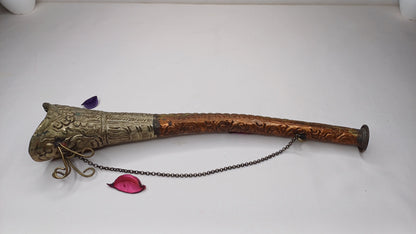 Antique Rare Tibetan Buddhism Ritual Instrument Copper Trumpet,Sacred Buddhist Tibetan Figural Dragon Head Ceremonial Horn,Buddhist Artifact