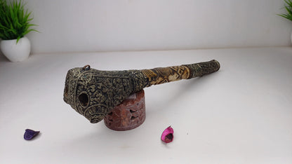Vintage Bone Double Mahakala Hand Carved Silver Inlay Kangling Tibetan Ritual Trumpet,Used Traditional Tantrik Trumpet,Shaman  Buddhism Tool