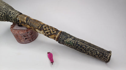 Vintage Bone Double Mahakala Hand Carved Silver Inlay Kangling Tibetan Ritual Trumpet,Used Traditional Tantrik Trumpet,Shaman  Buddhism Tool