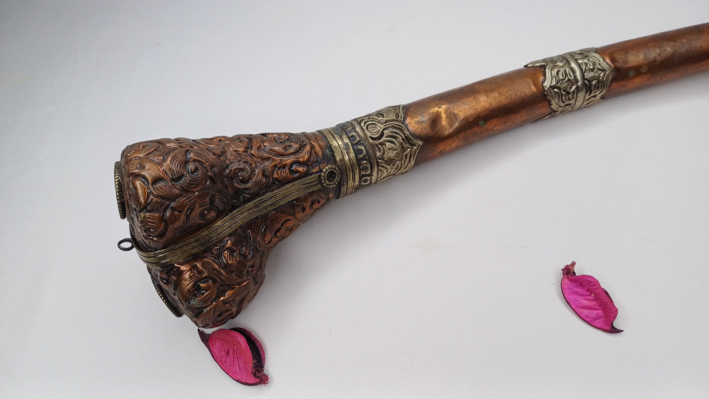 Vintage Tibetan Copper Silver Inlay Kangling,Music used in Sky Burial Ritual Trumpet,Traditional Tantrik Trumpet,Shaman  Buddhism Tool