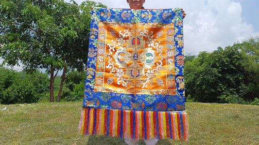 Handmade Multi-Color Tibetan Buddhist Ashtamangala Vajra Dorje Silk Brocade Altar/Shrine Table Cloth,Double Dorje Zen Buddhist Home Decore