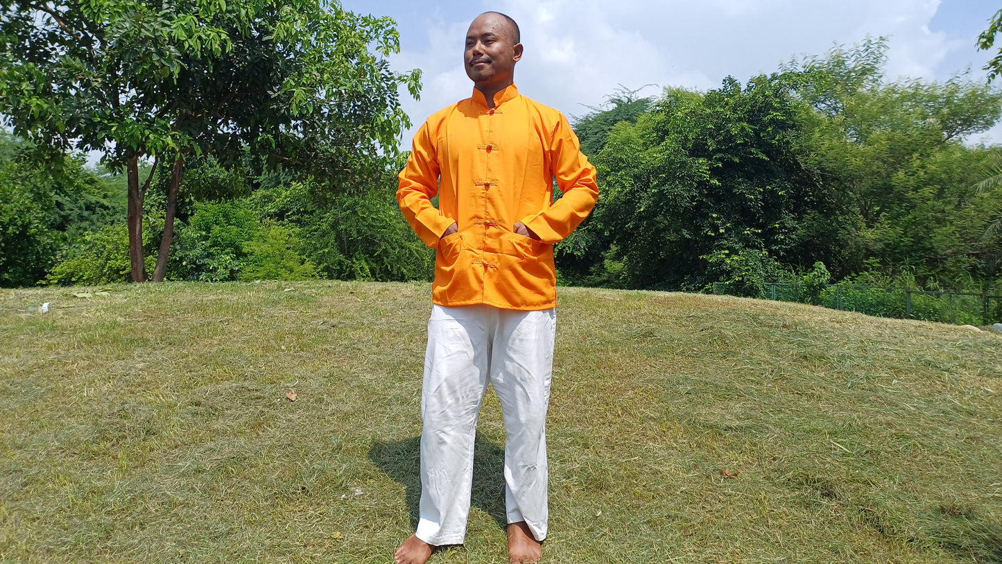 Custom -Made Raw Cotton Traditional Tibetan Buddhist Yogi Prayer Shirt,Tibetan Meditation Shirt,Ethnic Shirt,Tibetan Long Sleeves Yoga Shirt