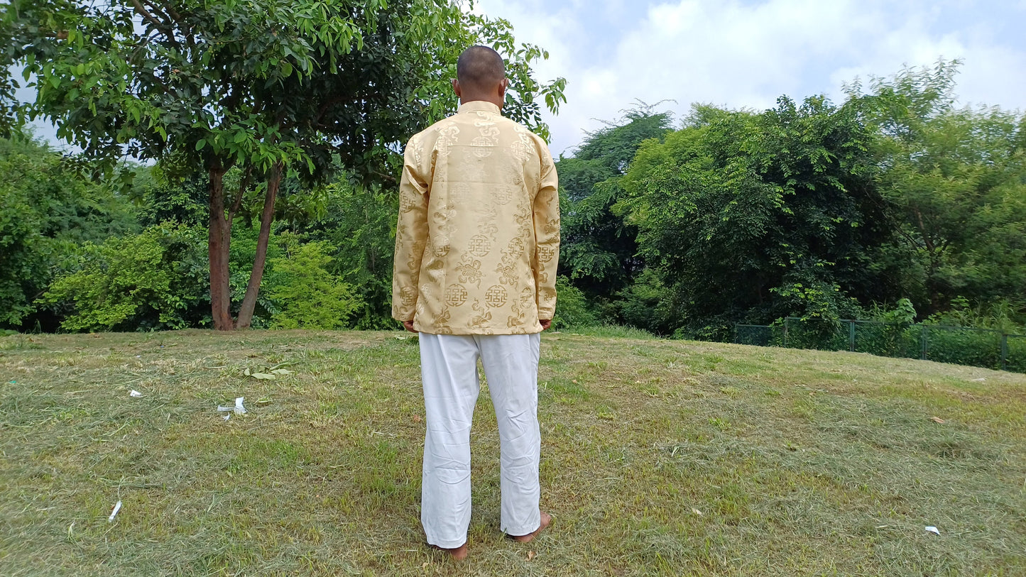 Traditional Tibetan Brocade Silk Buddhist Yogi Shirt,Tibetan Meditation Shirt, Ethnic Tibetan  Long Sleeves Cloth,Buddhist Prayer Shirt
