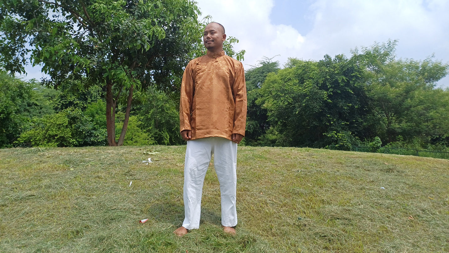 Traditional Tibetan Brocade Silk Buddhist Yogi Shirt,Tibetan Meditation Shirt, Ethnic Tibetan  Long Sleeves Cloth,Buddhist Prayer Shirt