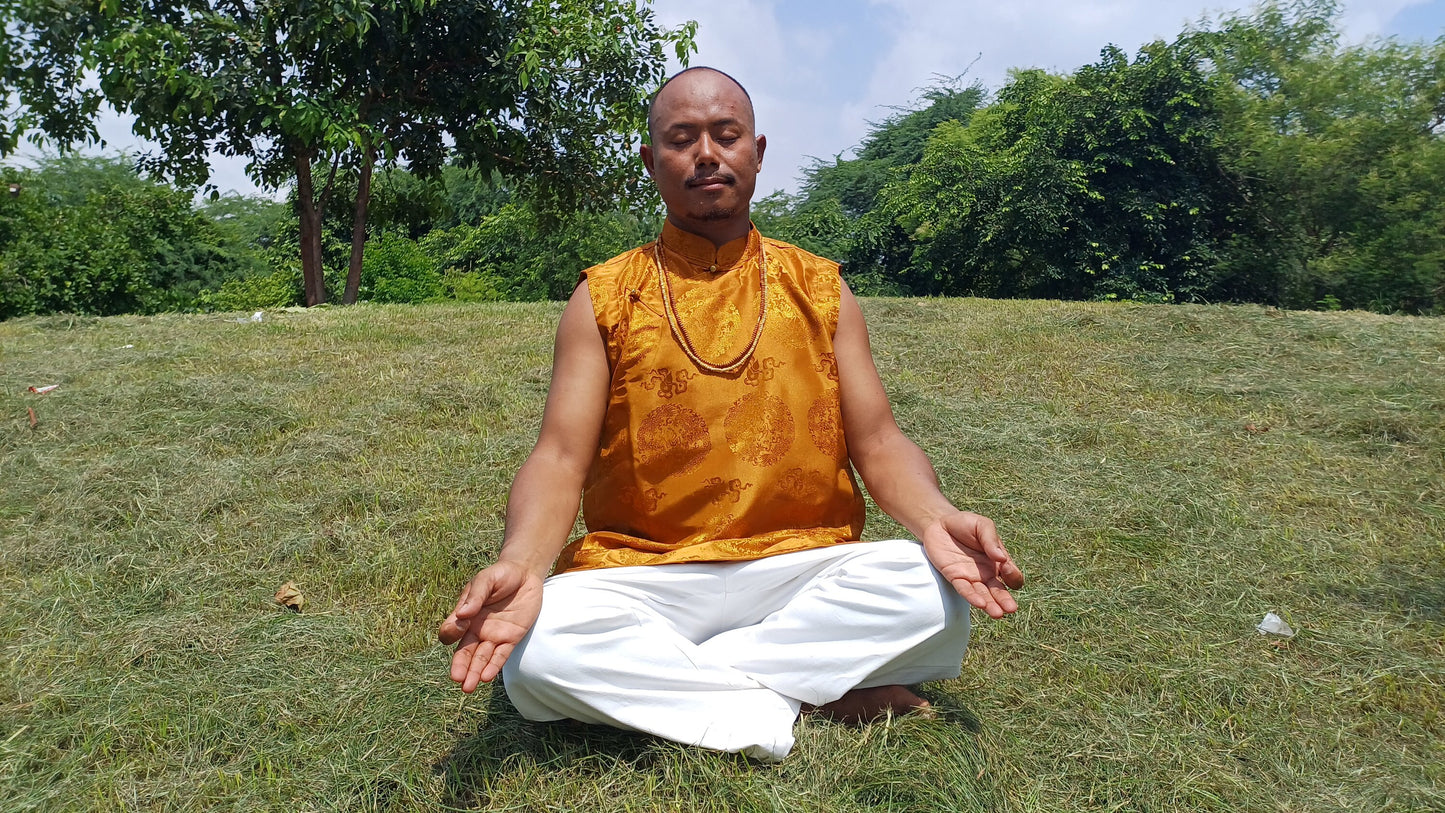 Traditional Tibetan Sleeveless Brocade Silk Buddhist Yogi Prayer Shirt,Tibetan Meditation Shirt,Ethnic Tibetan Buddhist Tantrik Prayer Cloth