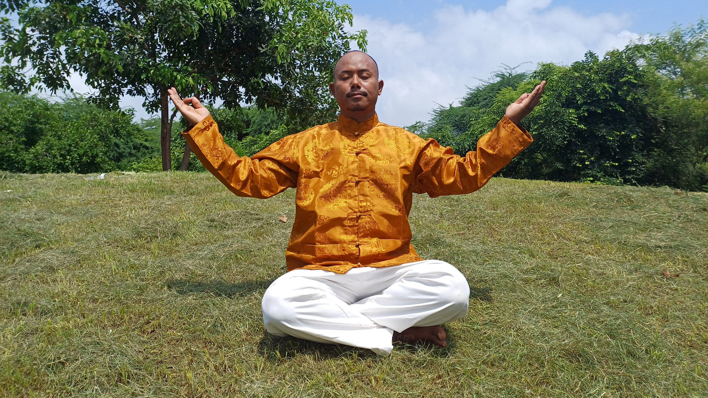 Traditional Tibetan Brocade Silk Buddhist Yogi Shirt,Tibetan Meditation Shirt, Ethnic Tibetan  Long Sleeves Cloth,Buddhist Prayer Shirt
