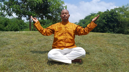 Traditional Tibetan Brocade Silk Buddhist Yogi Shirt,Tibetan Meditation Shirt, Ethnic Tibetan  Long Sleeves Cloth,Buddhist Prayer Shirt