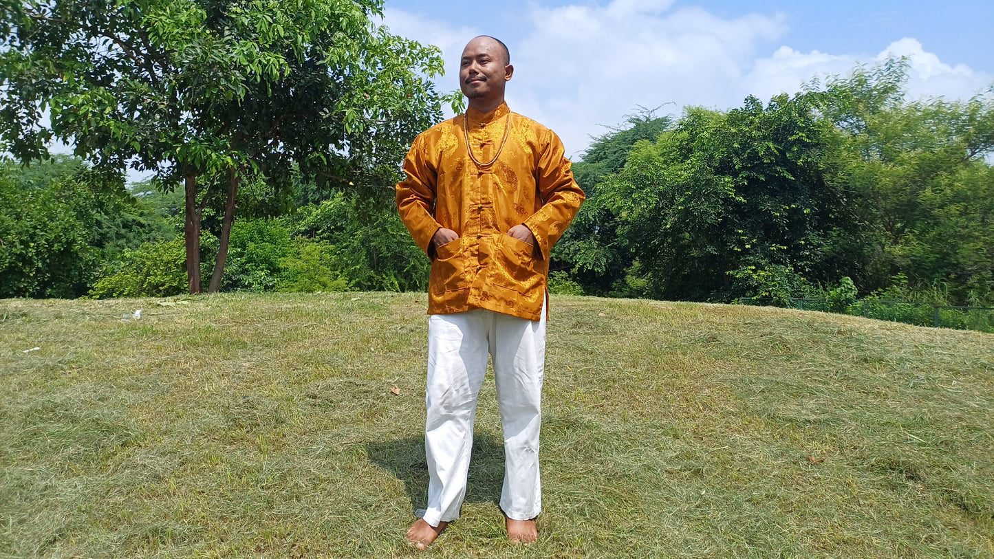 Traditional Tibetan Brocade Silk Buddhist Yogi Shirt,Tibetan Meditation Shirt, Ethnic Tibetan  Long Sleeves Cloth,Buddhist Prayer Shirt