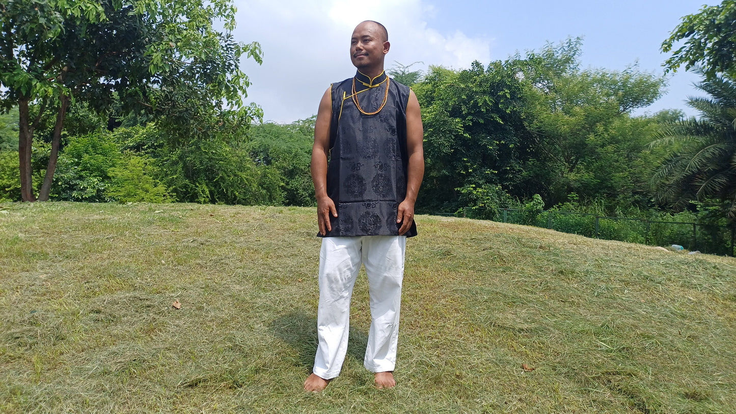 Sleeveless Traditional Tibetan Brocade Silk Buddhist Prayer Yogi Shirt,Ethnic Tibetan Meditation Shirt,Tibetan Buddhist Tantrik Prayer Shirt