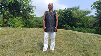 Sleeveless Traditional Tibetan Brocade Silk Buddhist Prayer Yogi Shirt,Ethnic Tibetan Meditation Shirt,Tibetan Buddhist Tantrik Prayer Shirt