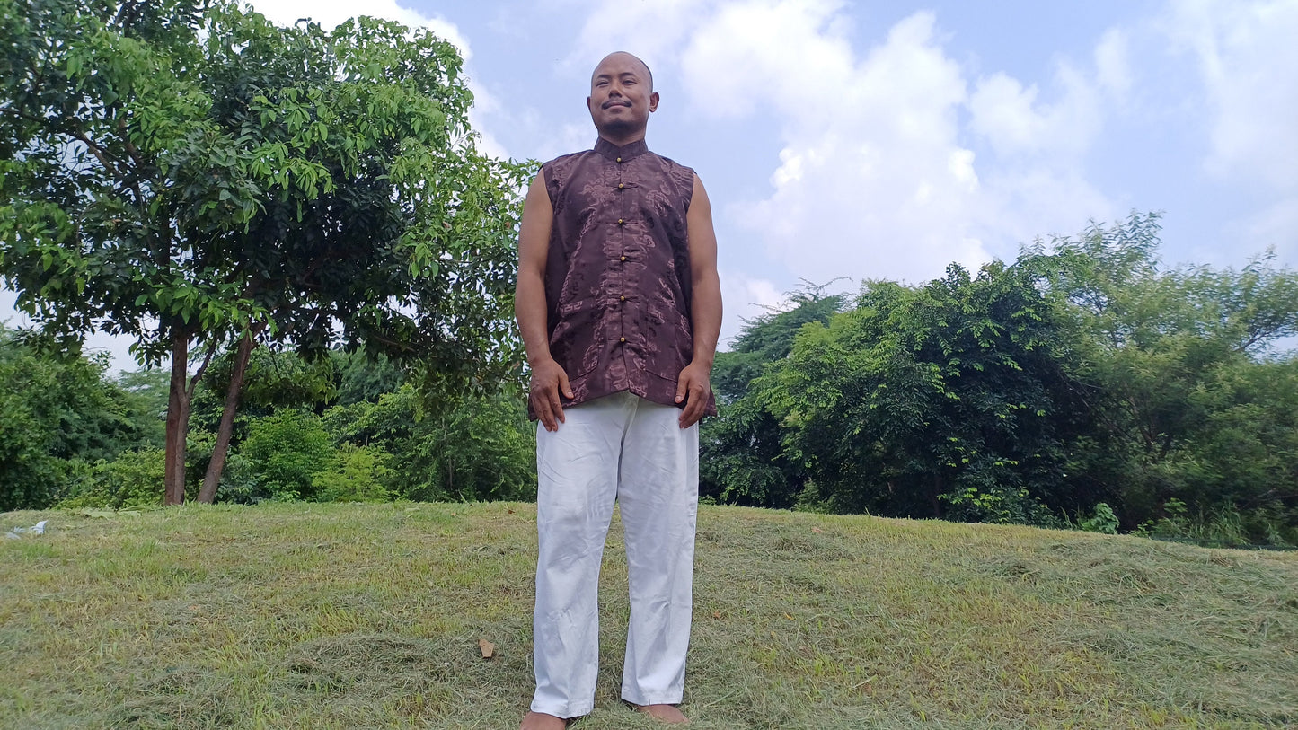 Sleeveless Traditional Tibetan Brocade Silk Buddhist Prayer Yogi Shirt,Ethnic Tibetan Meditation Shirt,Tibetan Buddhist Tantrik Prayer Shirt