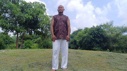 Sleeveless Traditional Tibetan Brocade Silk Buddhist Prayer Yogi Shirt,Ethnic Tibetan Meditation Shirt,Tibetan Buddhist Tantrik Prayer Shirt