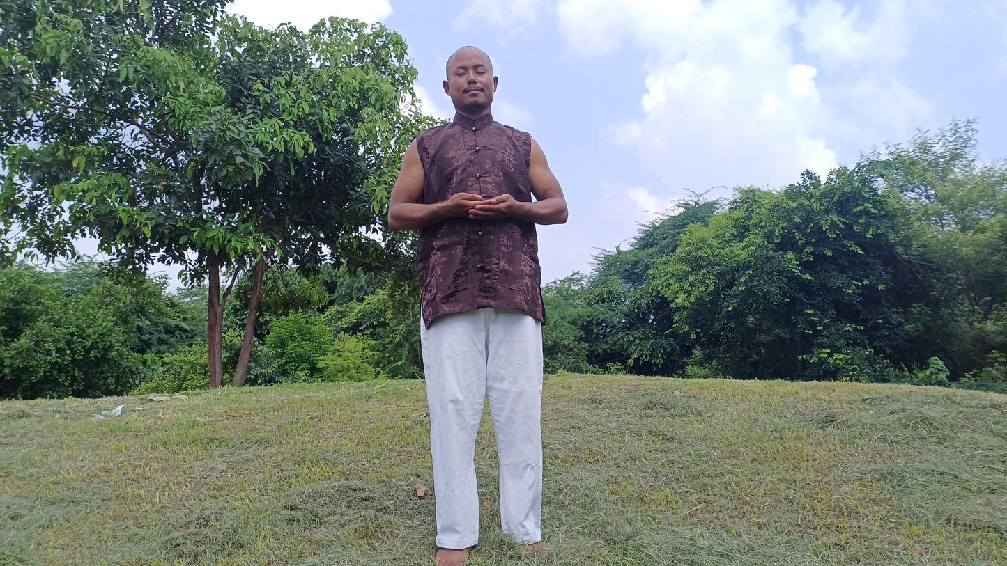 Sleeveless Traditional Tibetan Brocade Silk Buddhist Prayer Yogi Shirt,Ethnic Tibetan Meditation Shirt,Tibetan Buddhist Tantrik Prayer Shirt