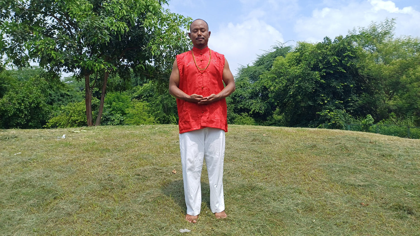 Sleeveless Traditional Tibetan Brocade Silk Buddhist Prayer Yogi Shirt,Ethnic Tibetan Meditation Shirt,Tibetan Buddhist Tantrik Prayer Shirt