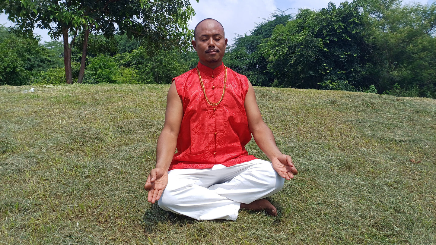 Sleeveless Traditional Tibetan Brocade Silk Buddhist Prayer Yogi Shirt,Ethnic Tibetan Meditation Shirt,Tibetan Buddhist Tantrik Prayer Shirt