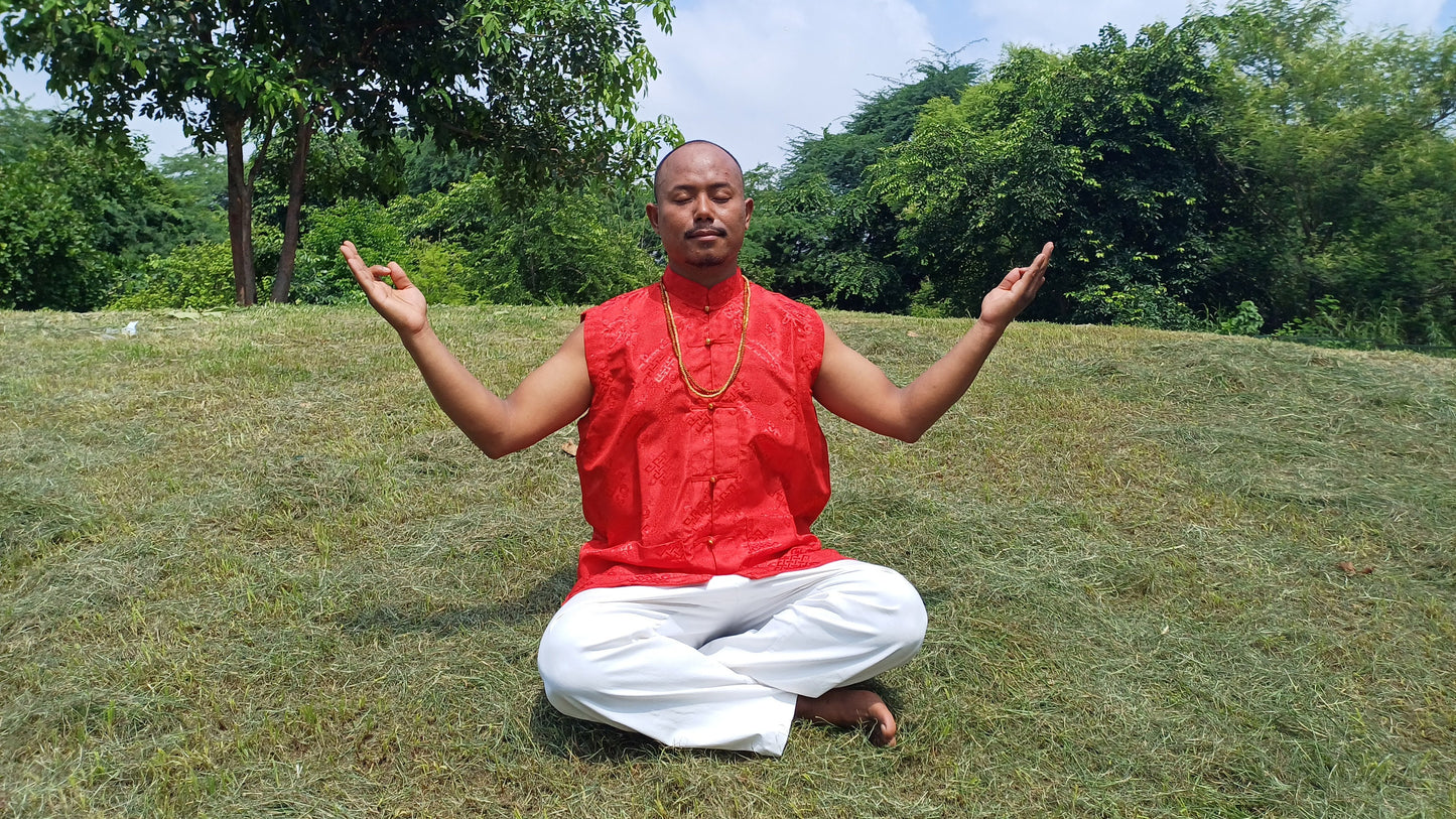 Sleeveless Traditional Tibetan Brocade Silk Buddhist Prayer Yogi Shirt,Ethnic Tibetan Meditation Shirt,Tibetan Buddhist Tantrik Prayer Shirt