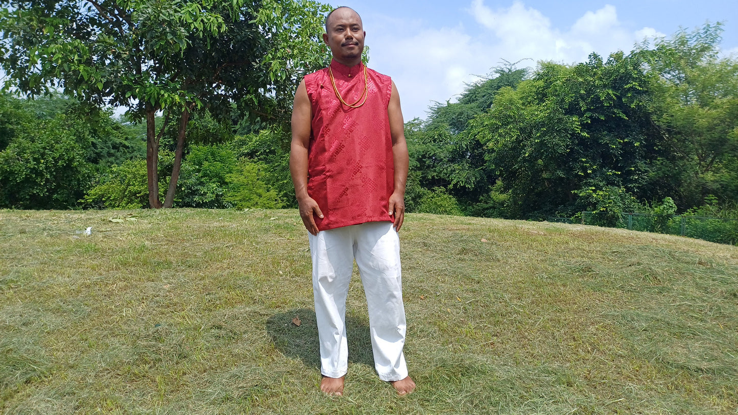 Sleeveless Traditional Tibetan Brocade Silk Buddhist Prayer Yogi Shirt,Ethnic Tibetan Meditation Shirt,Tibetan Buddhist Tantrik Prayer Shirt