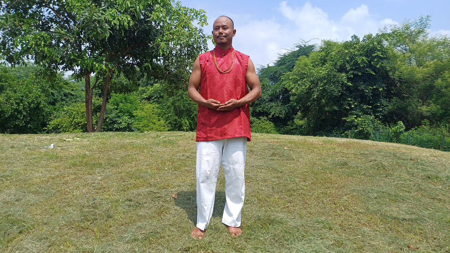 Sleeveless Traditional Tibetan Brocade Silk Buddhist Prayer Yogi Shirt,Ethnic Tibetan Meditation Shirt,Tibetan Buddhist Tantrik Prayer Shirt