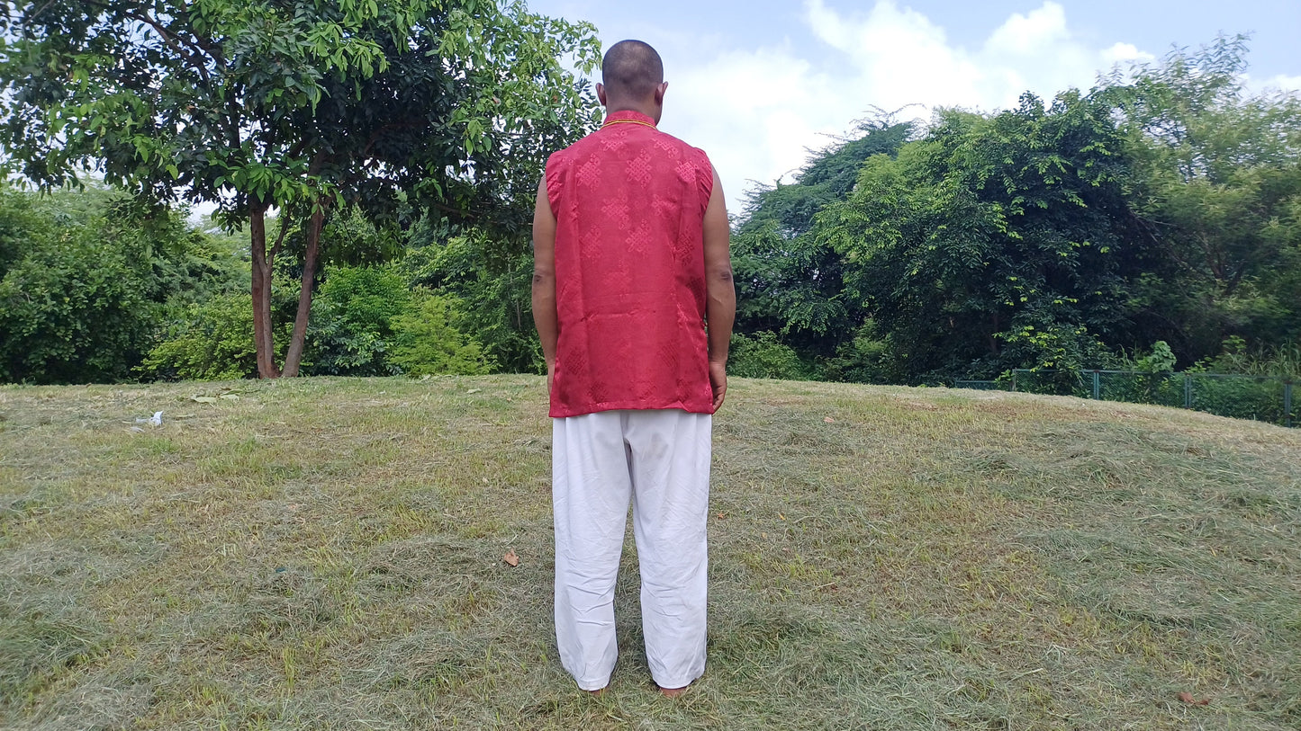 Sleeveless Traditional Tibetan Brocade Silk Buddhist Prayer Yogi Shirt,Ethnic Tibetan Meditation Shirt,Tibetan Buddhist Tantrik Prayer Shirt